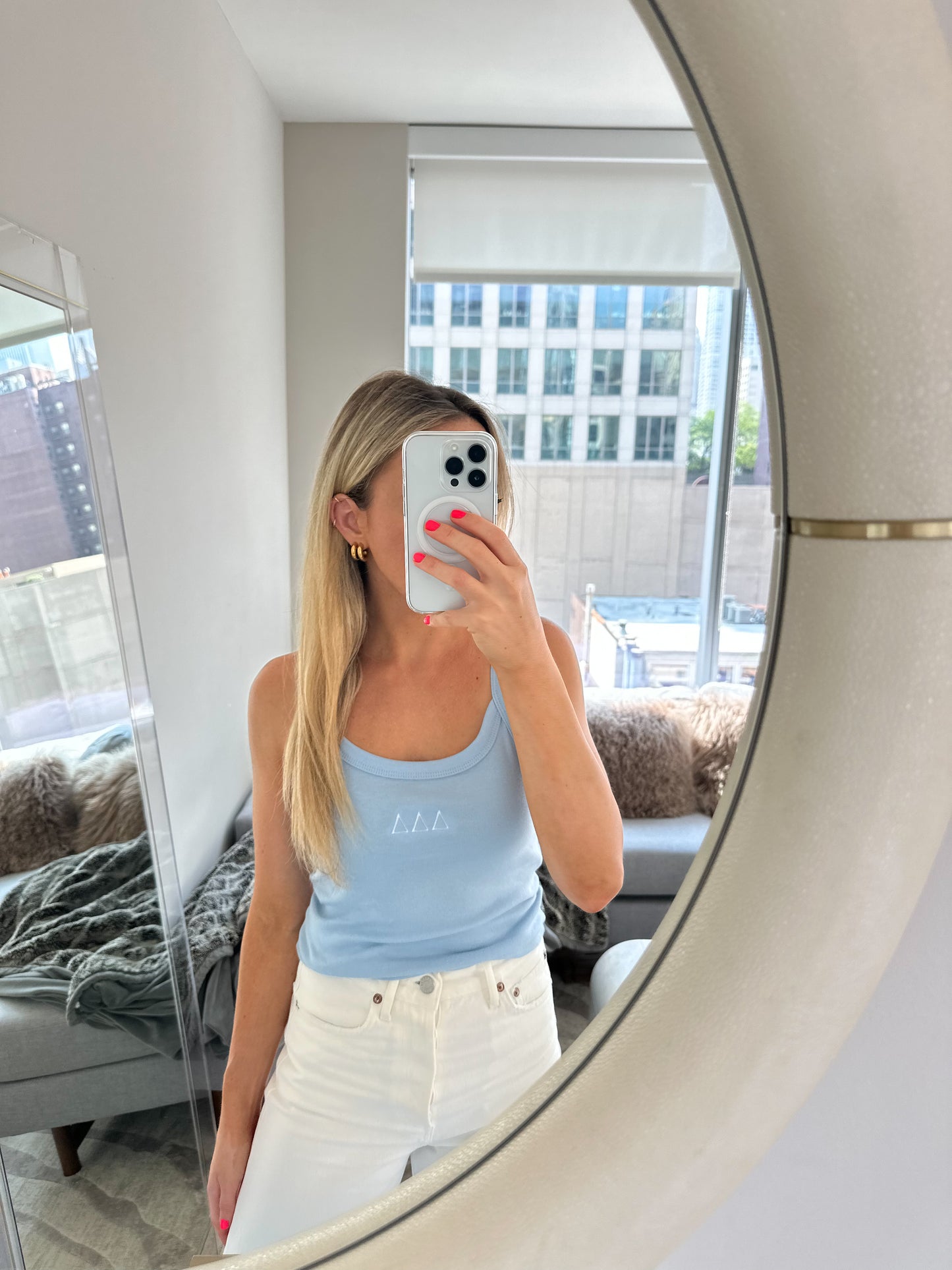 Embroidered Sorority Letter Tank- Light Blue