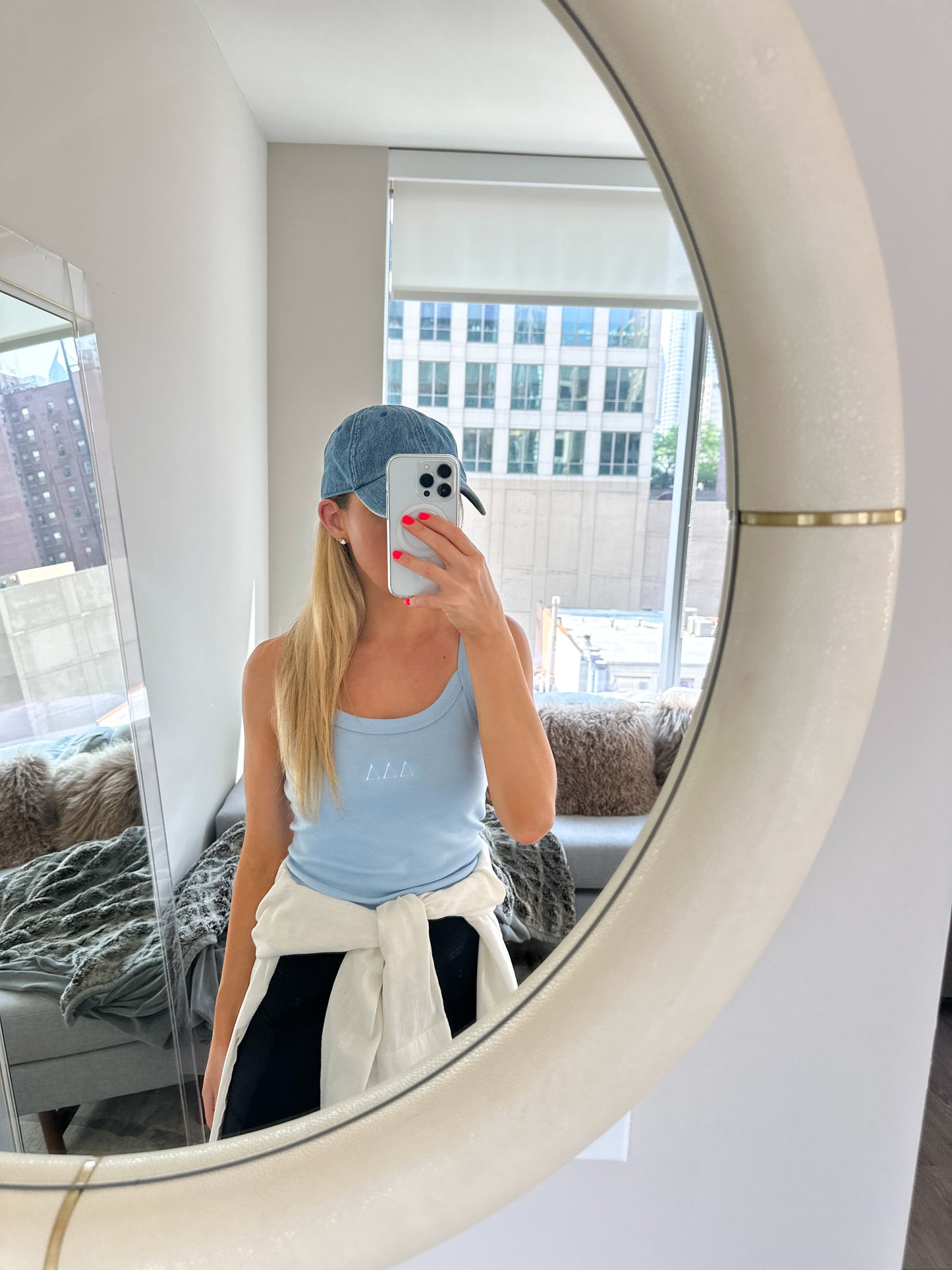 Embroidered Sorority Letter Tank- Light Blue